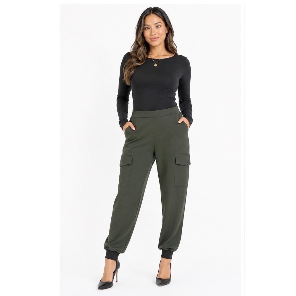 Ann Taylor Olive Green Cargo Jogger Pants L Utility Tapered Cuffs Preppy 112-32